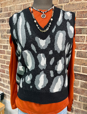 Black Cheetah Sweater Vest