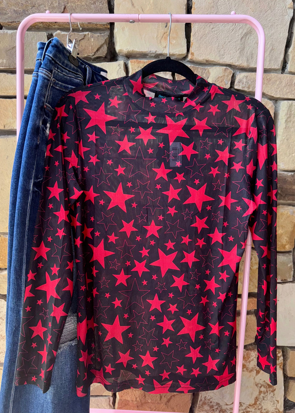 Black and Red star mesh top