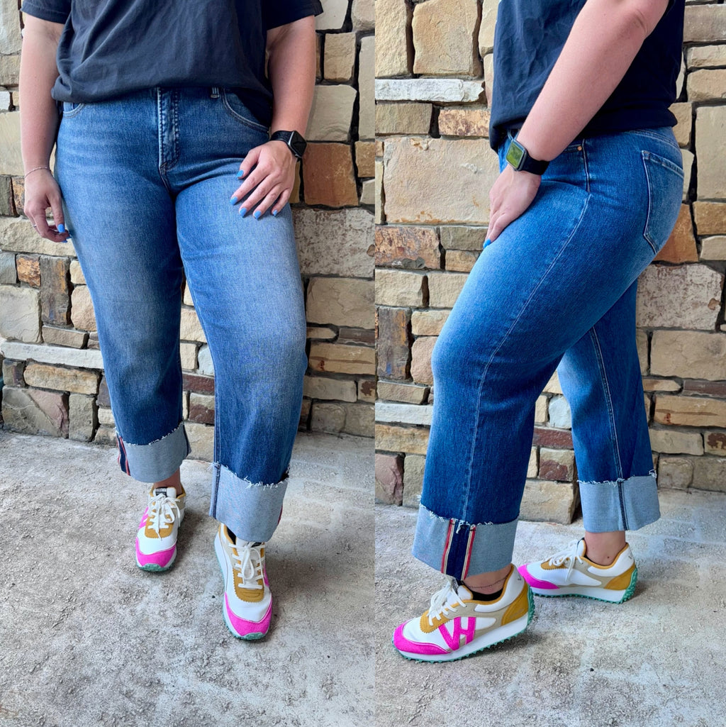 Risen cropped cuff jeans