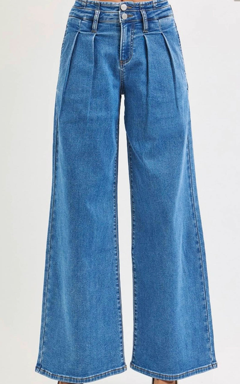 Risen Downtown Pleated Wide-Leg Jeans
