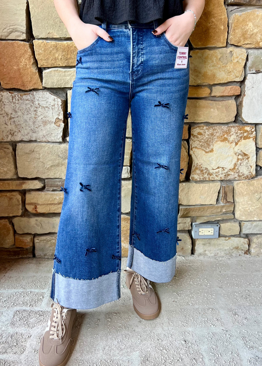 The Risen Velvet Bow Wide Leg Jeans