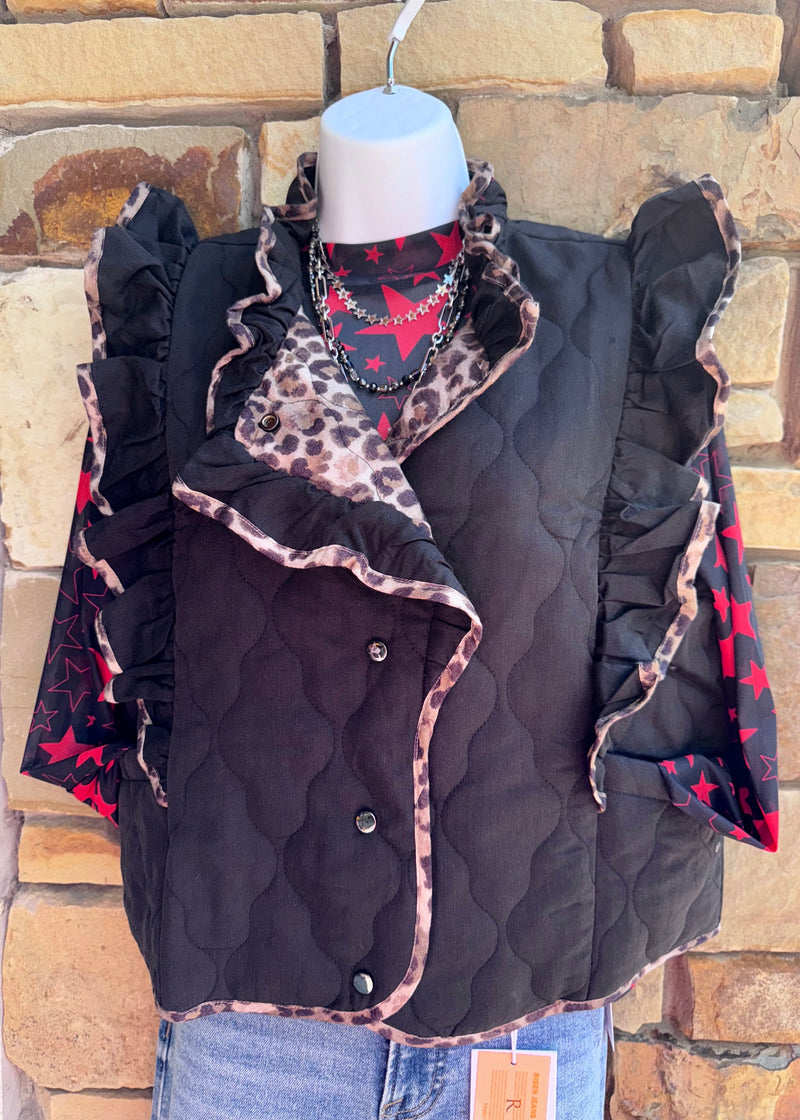 Black Wild Edge Ruffle Vest
