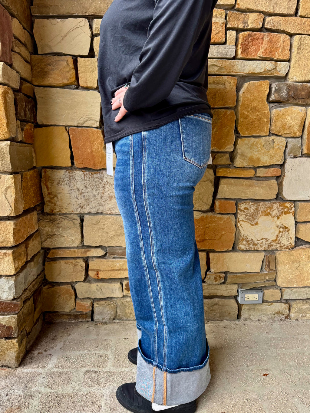 Risen Bold Cuff Denim Mom Jeans