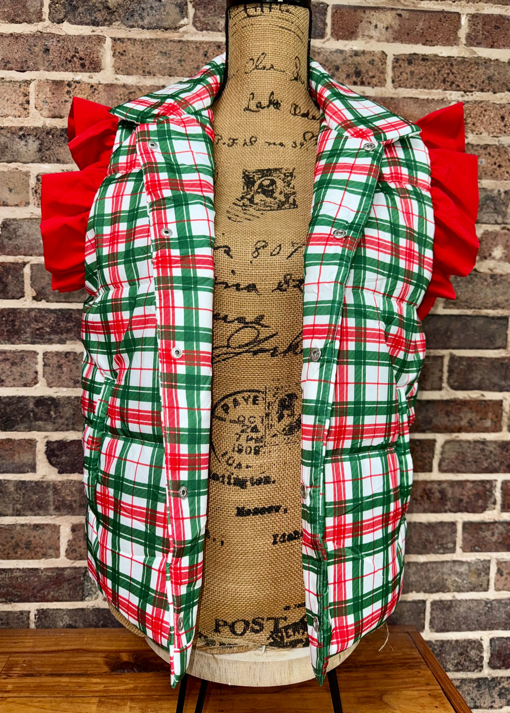 Classic Christmas Plaid Puffer Vest