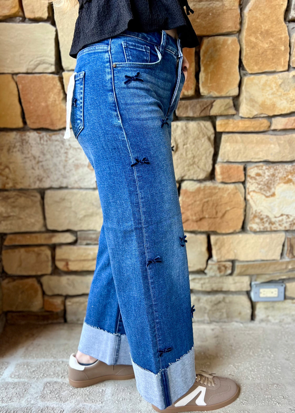 The Risen Velvet Bow Wide Leg Jeans