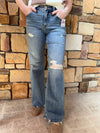 Risen Distressed Wide Leg Jeans