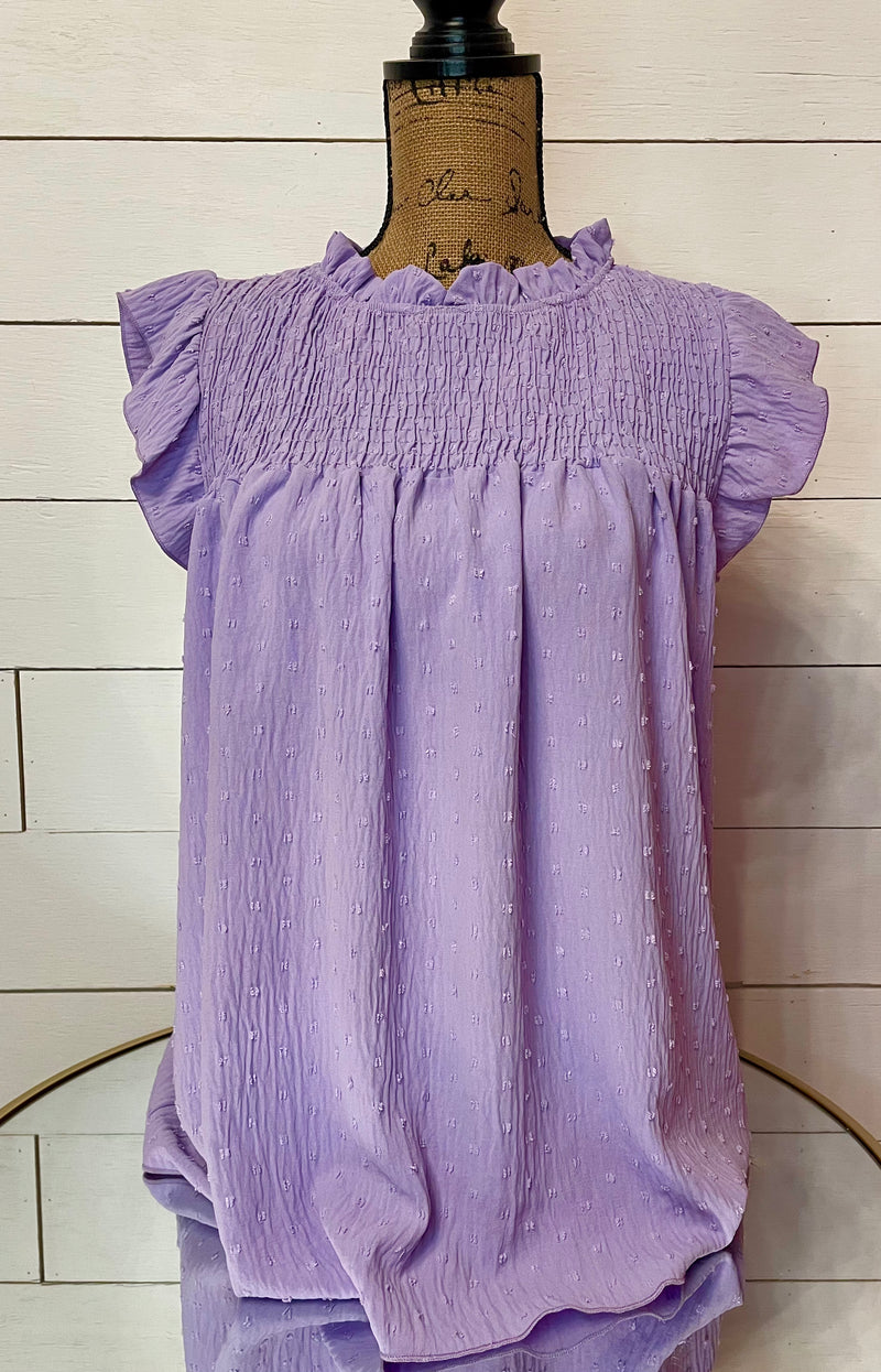 smocked lilac top